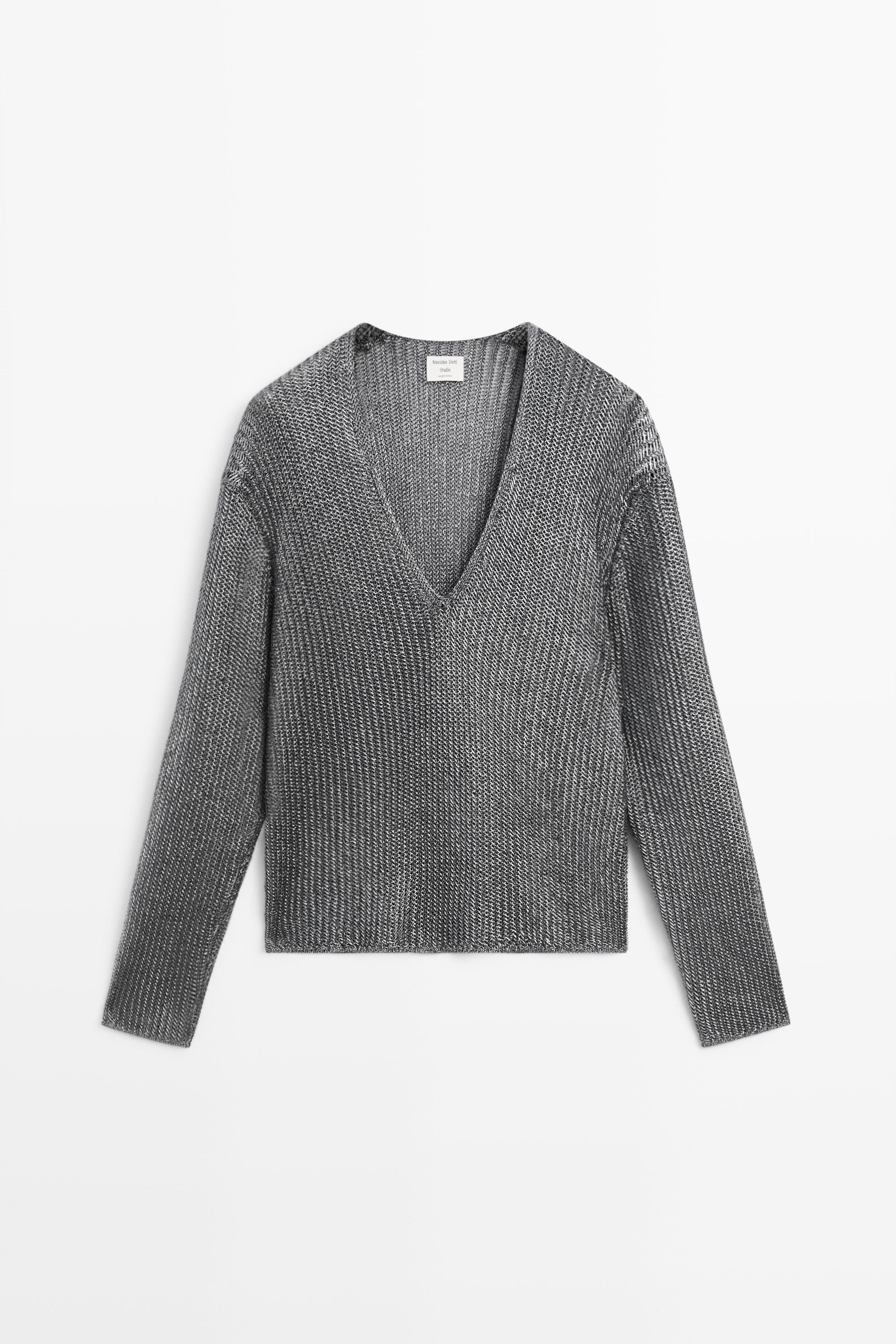 Pull maille métallisée col en V - STUDIO
